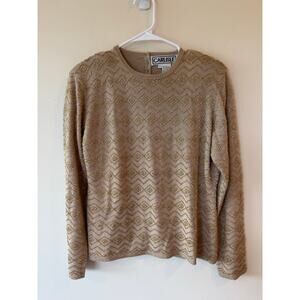 Carlisle Vintage Gold Silk Cashmere Beaded Sweater neck button long sleeve large